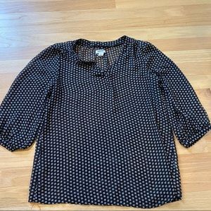 Old Navy size S navy sheer flower dot blouse with banded sleeves